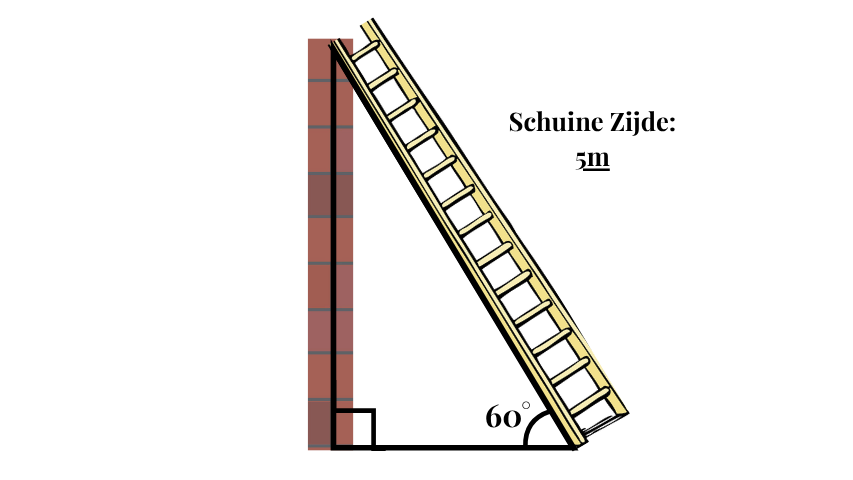 Rechthoekige driehoek met ladder als schuine zijde en muur als overstaande zijde